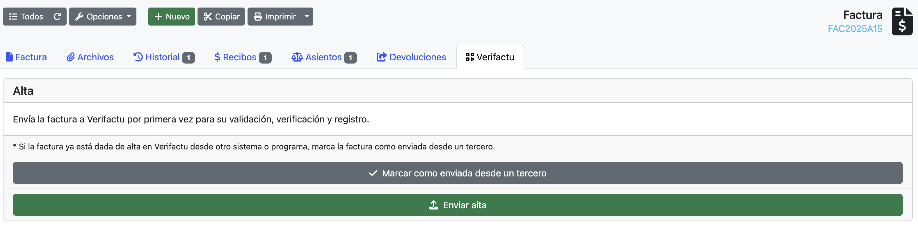 Cómo enviar una factura a Verifactu