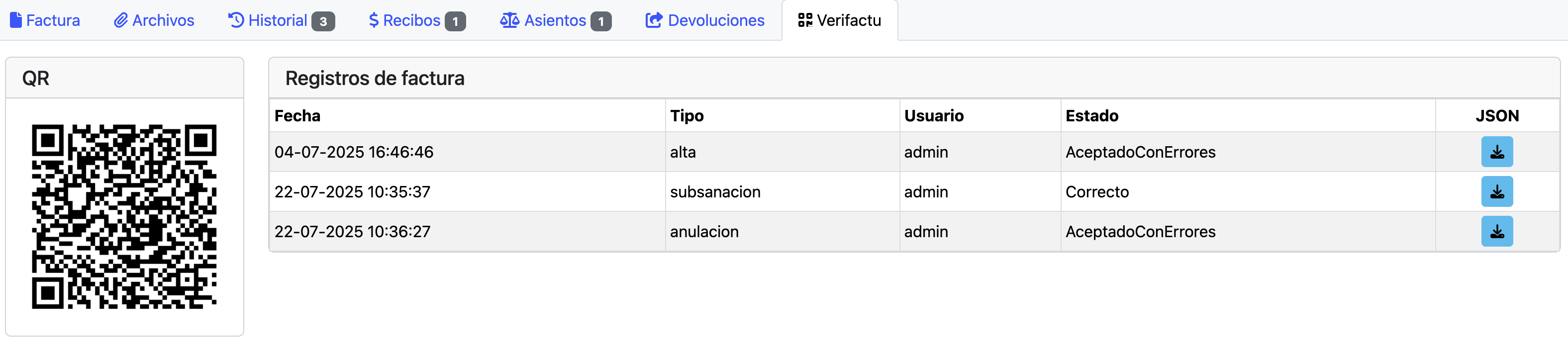 Factura anulada en Verifactu