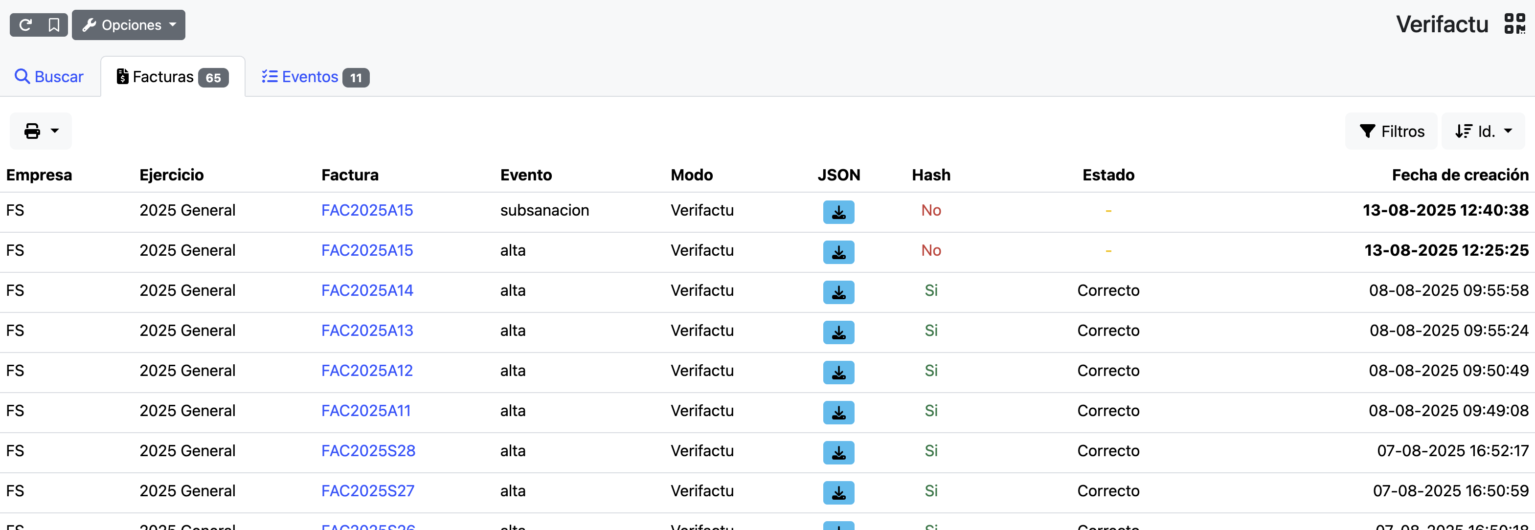 registros de facturas