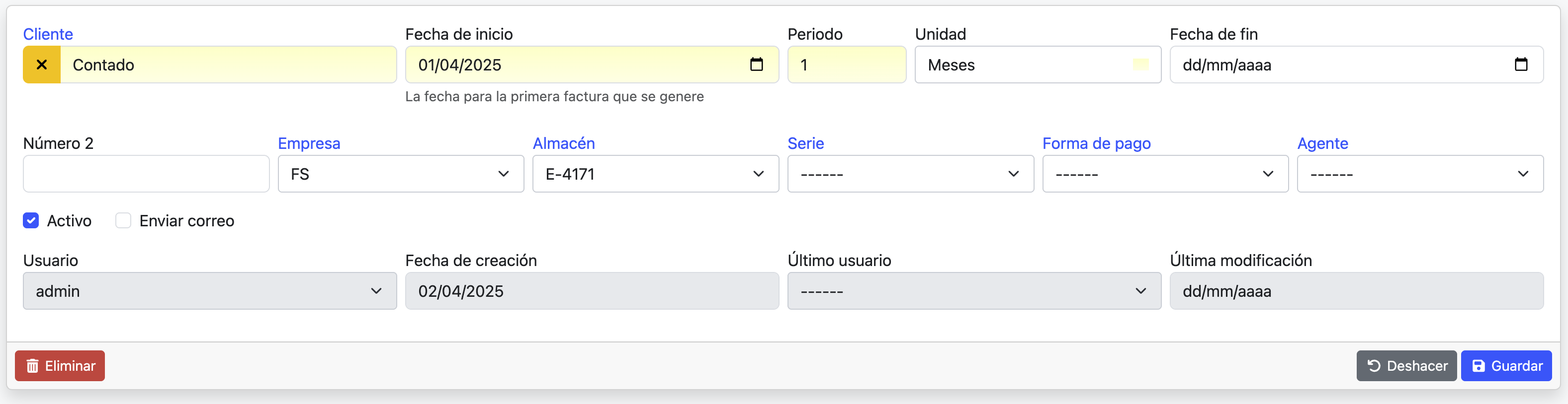 crear factura programada