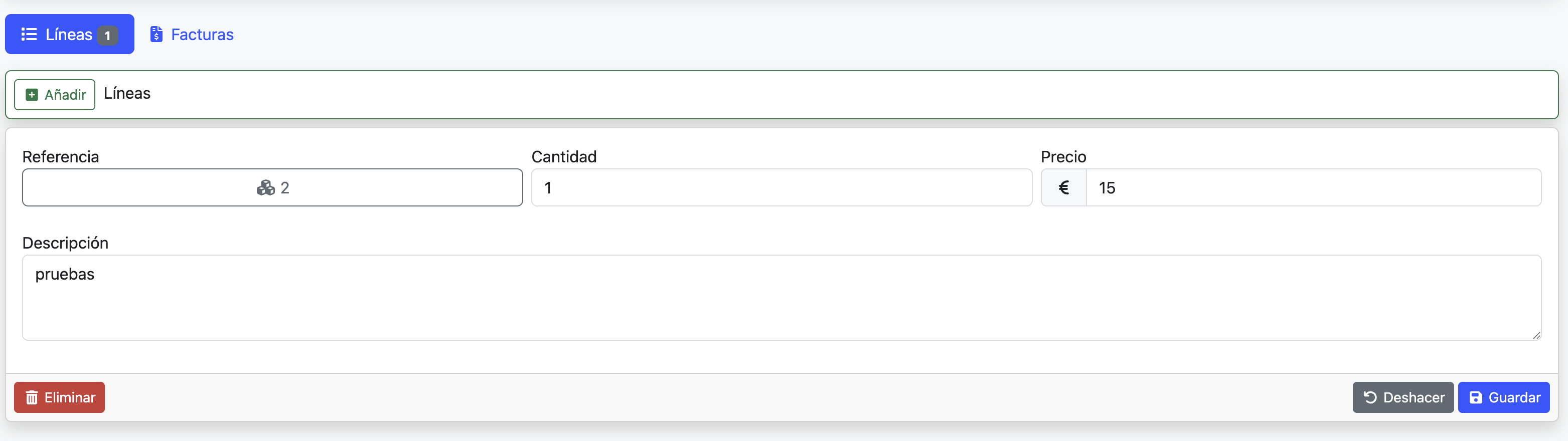 añadir líneas a la factura programada
