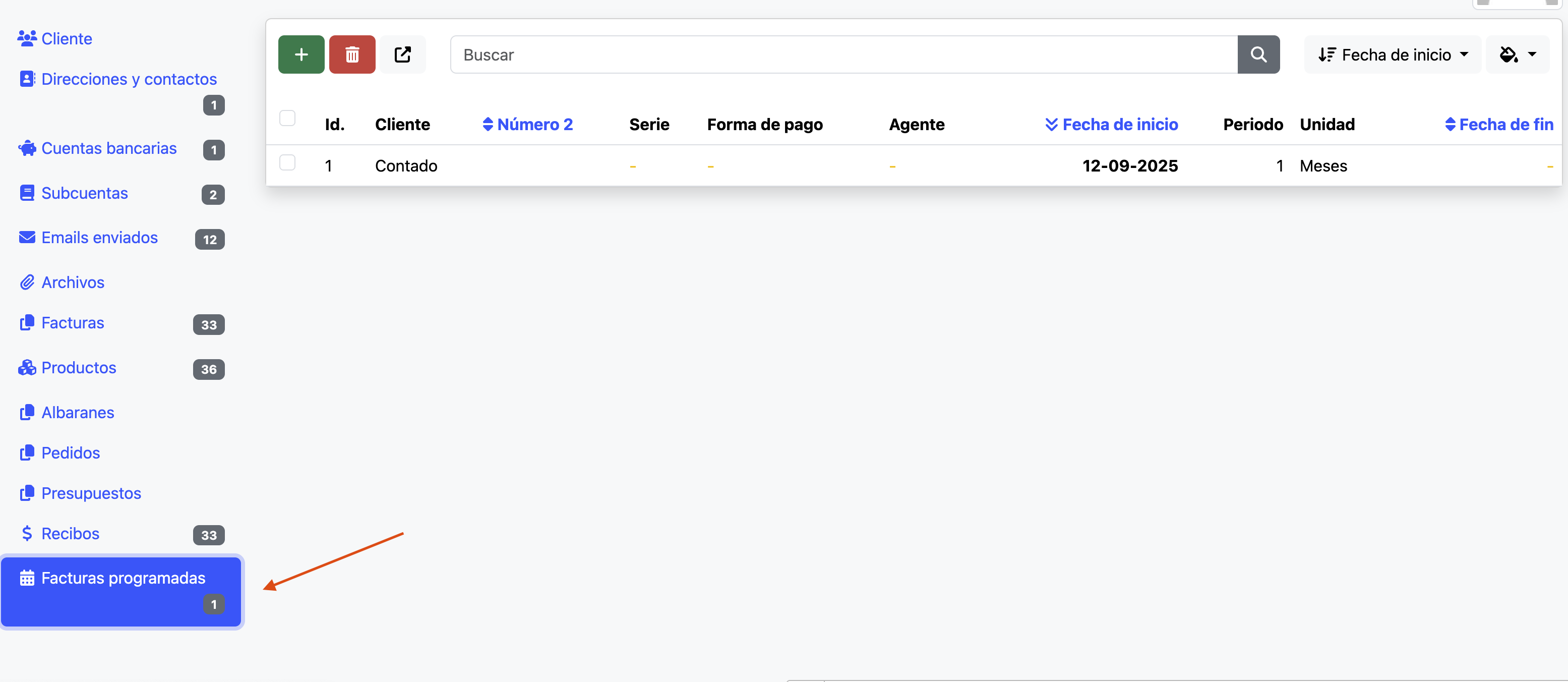 facturas programdas desde el cliente