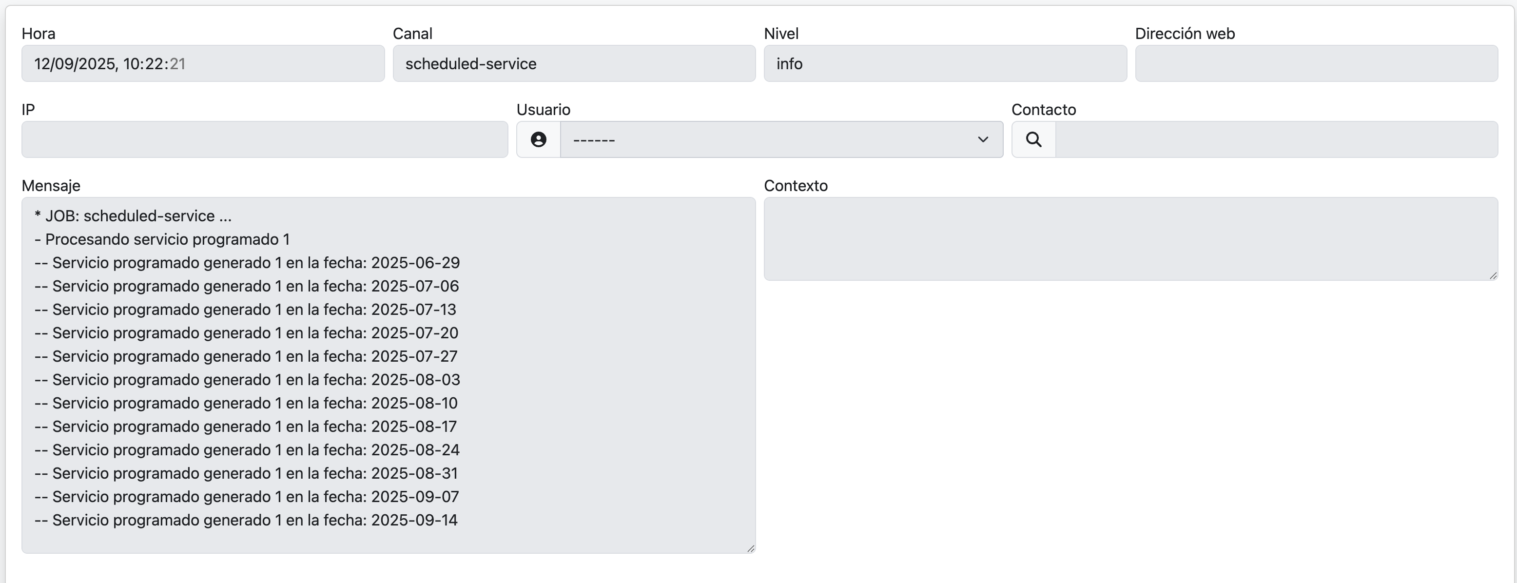 Creación automática de servicios programados
