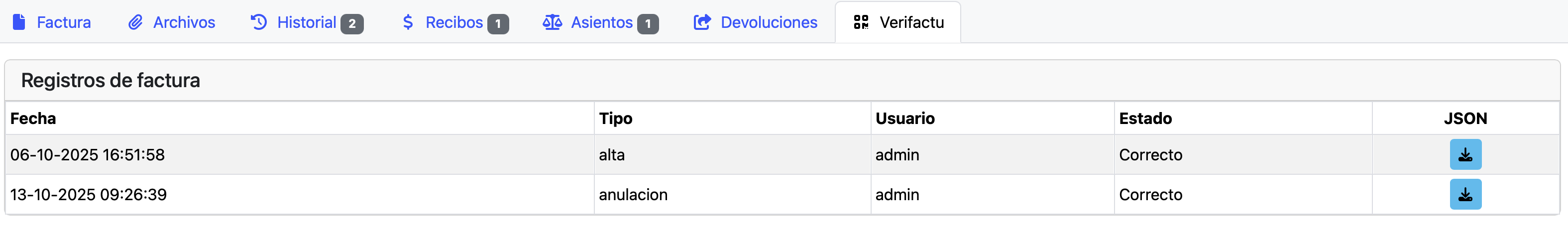 Factura anulada en Verifactu