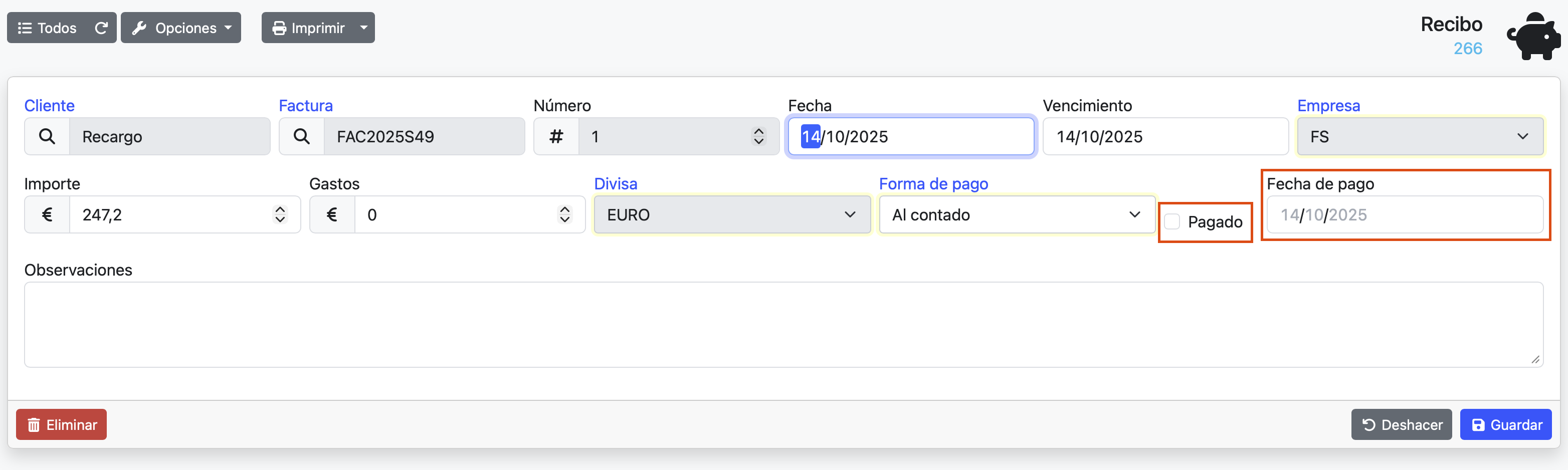 cambiar fecha pago recibo