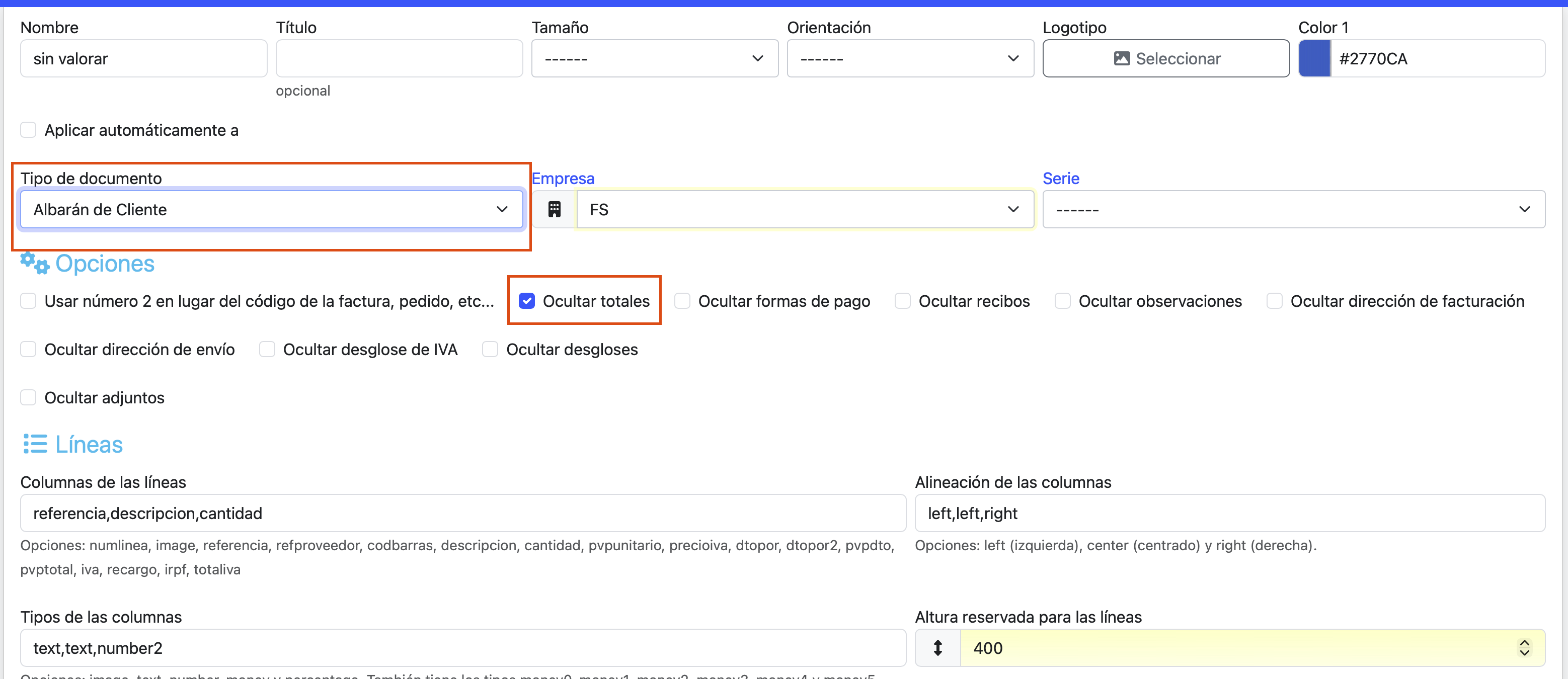 albarán no valorado