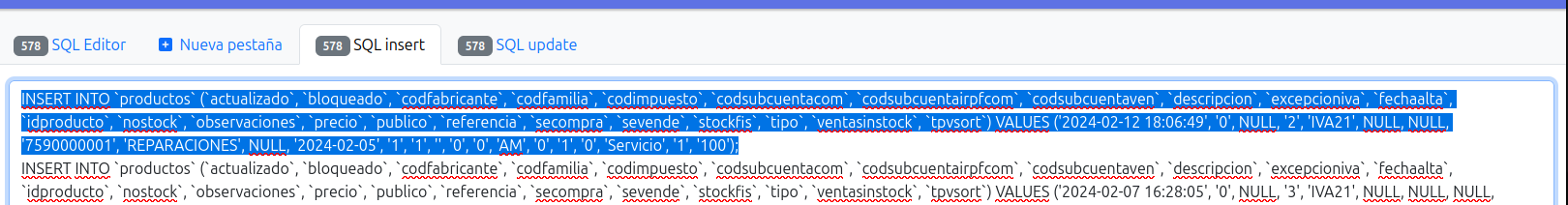 sql insert y sql update