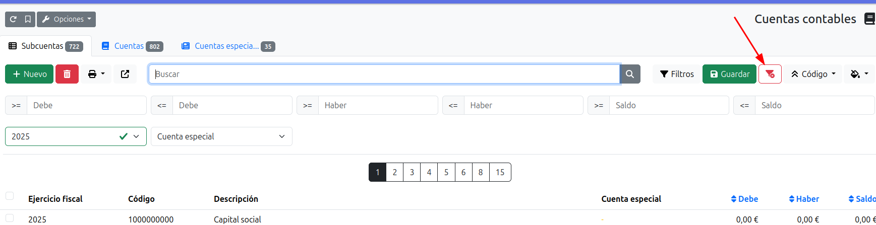 quitar filtros listado