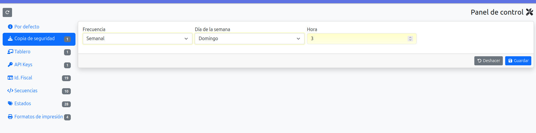 panel control backup