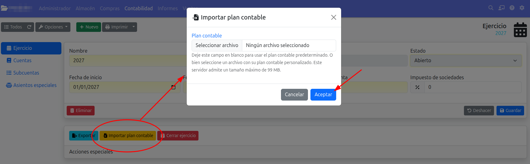 importar plan contable