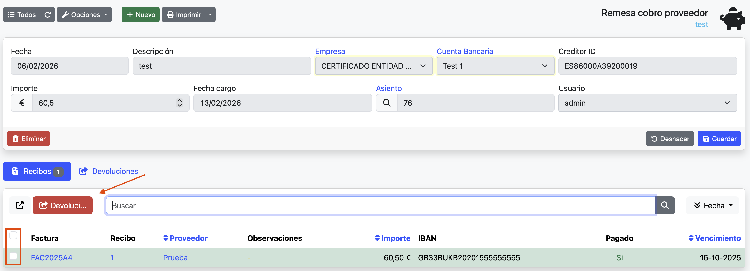 marcar recibos para devolver