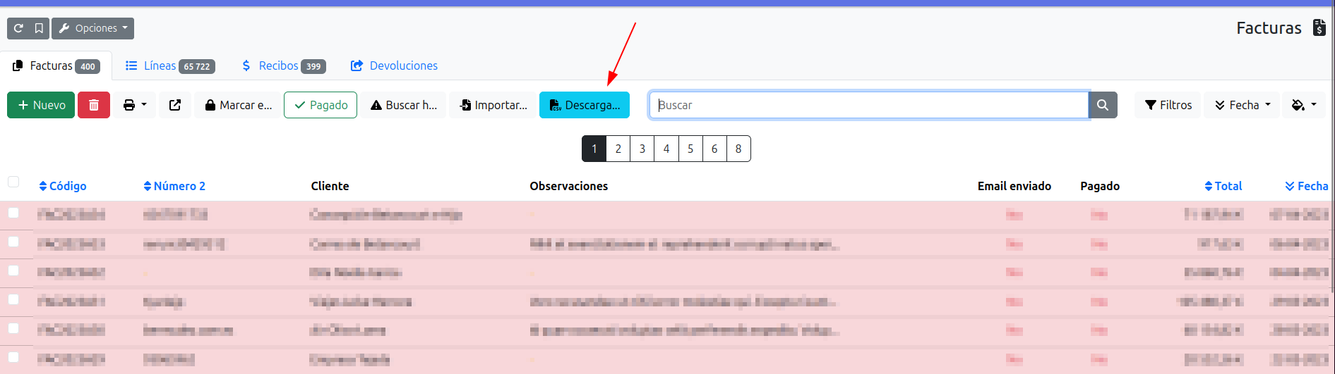 listado completo de facturas con líneas
