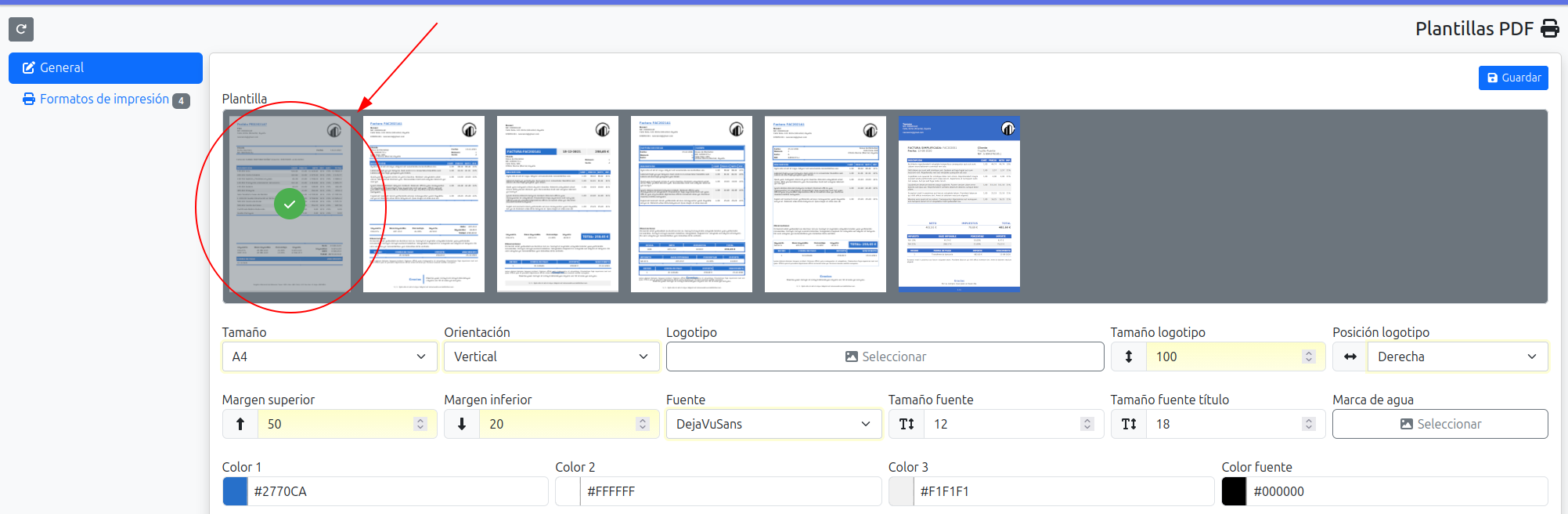 seleccionar plantilla