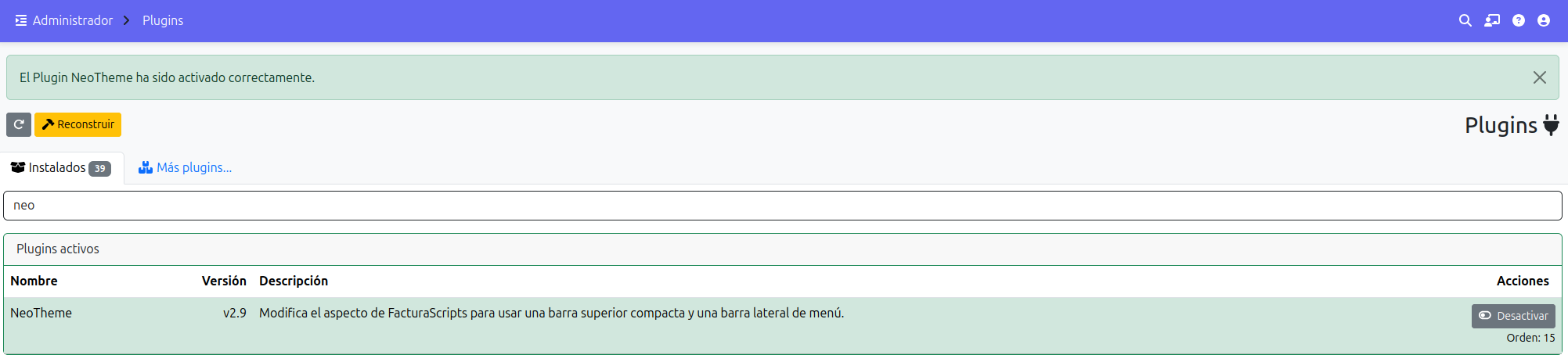 activar theme NeoTheme