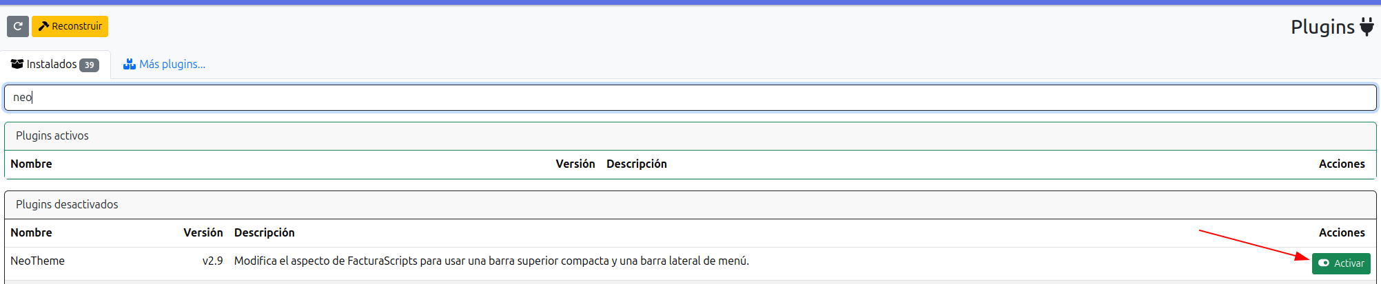 activar el plugin NeoTheme