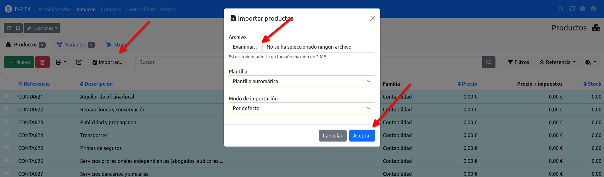 importar productos facturascripts