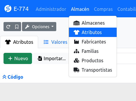 imagen apuntando al menú donde se situan los atributos.