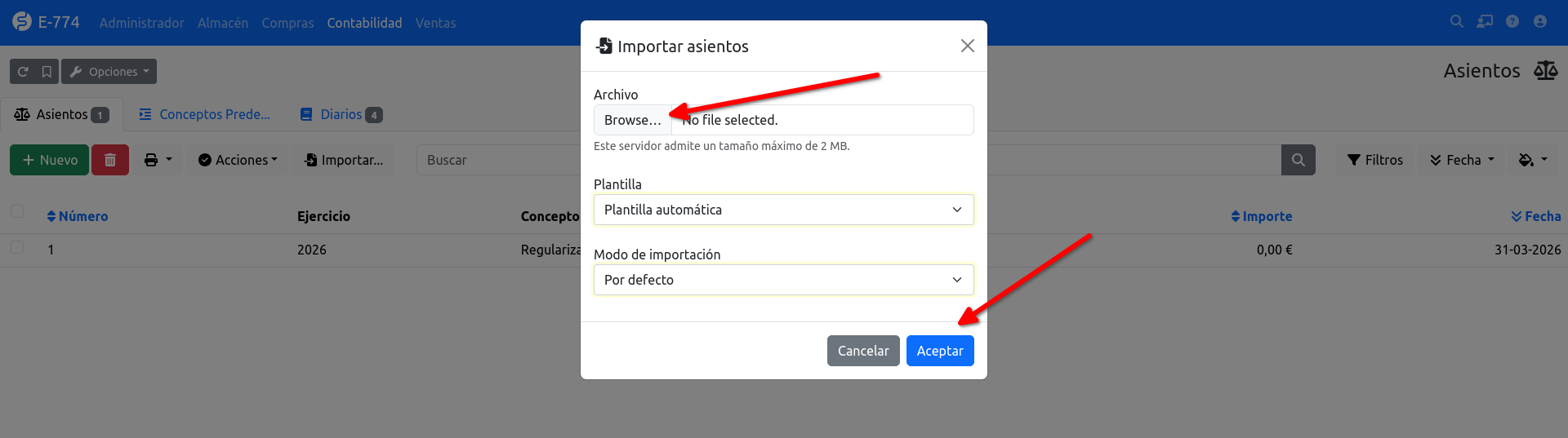 seleccionar excel asientos