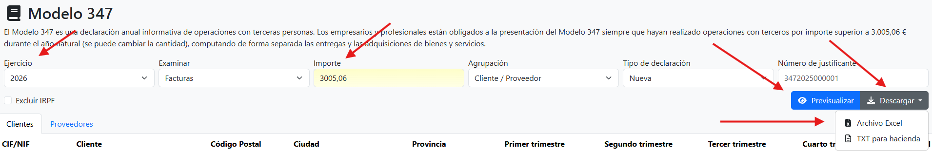Opciones modelo347