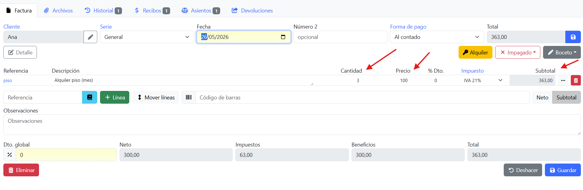 Factura única