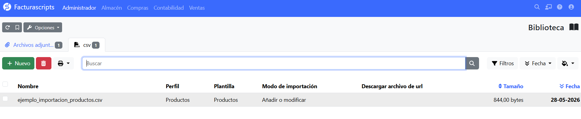 Listado con la plantilla guardada