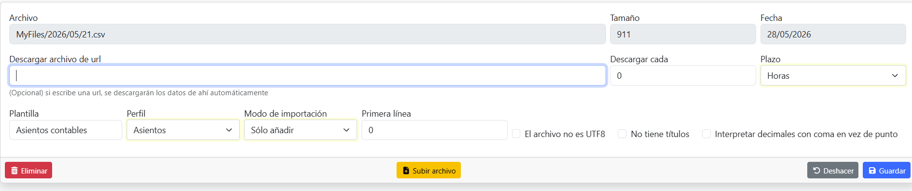 Formulario de nueva plantilla con los datos rellenos