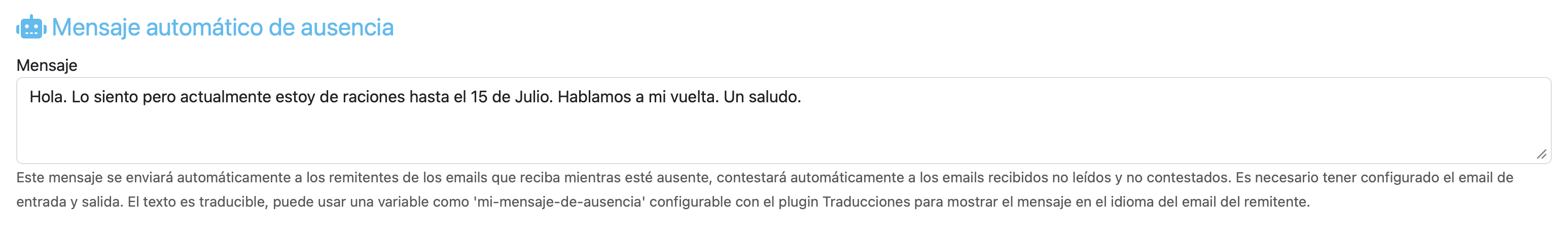 mensaje de ausencia