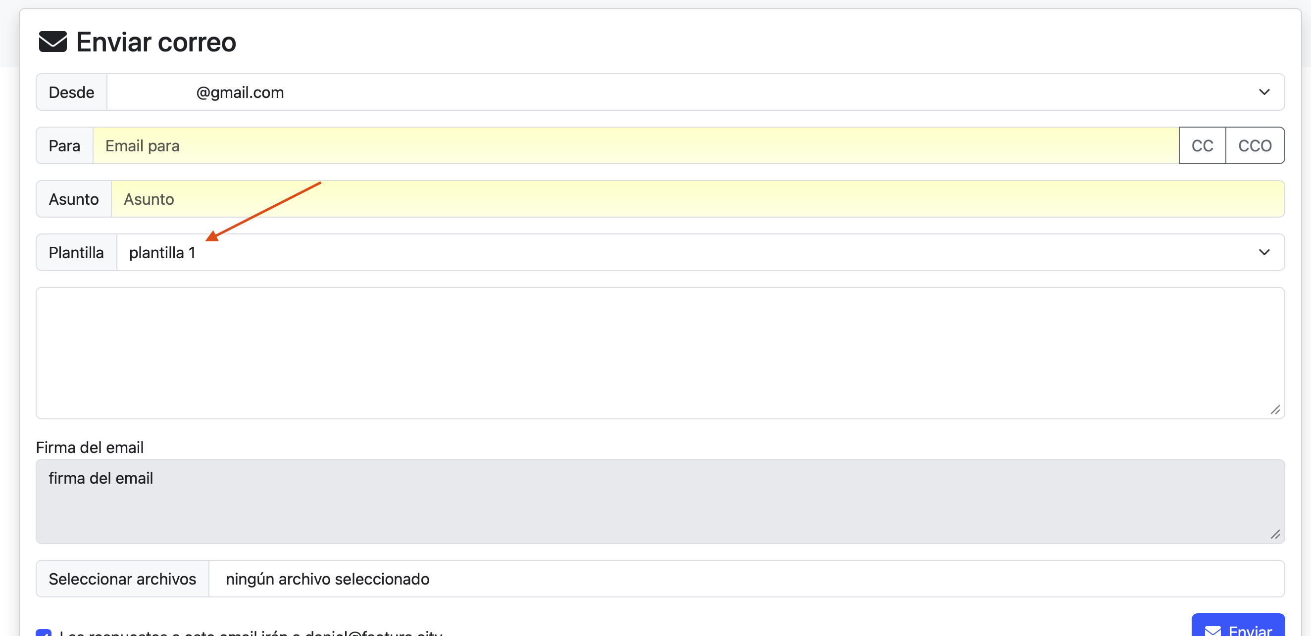 cambiar plantilla al enviar email