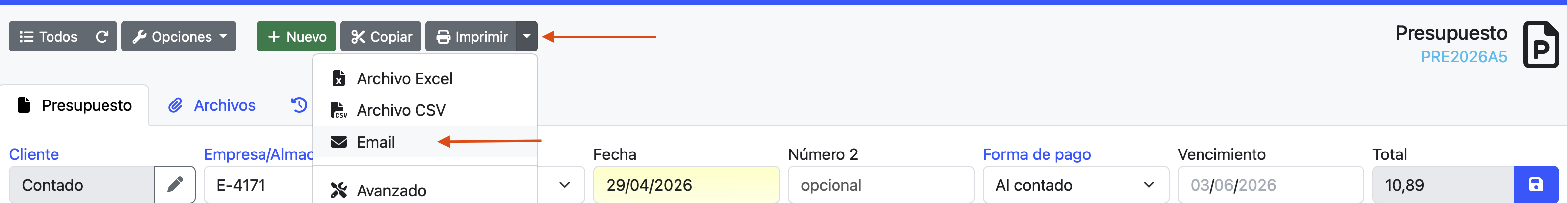 enviar email desde el documento