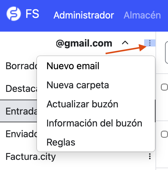 opciónes del email