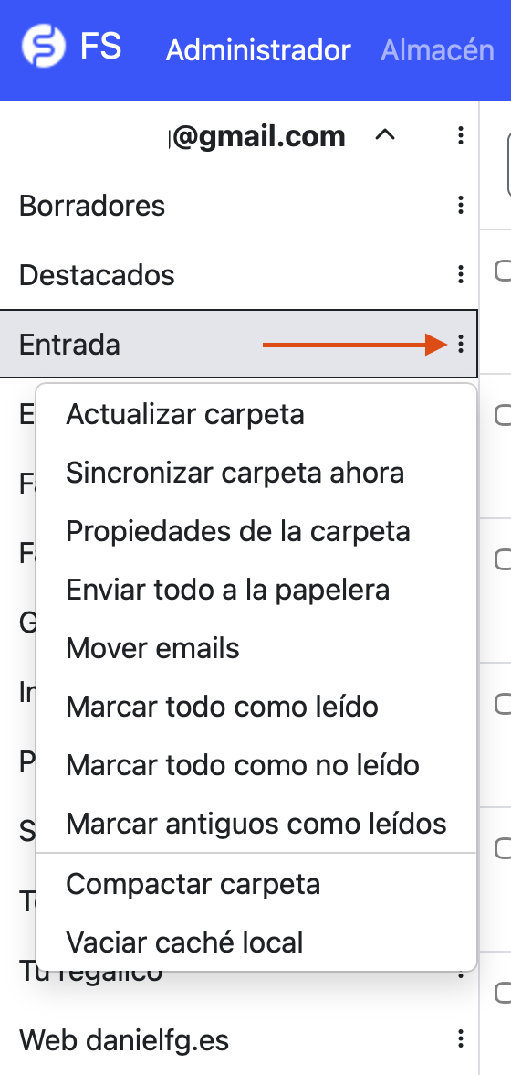opciones de la carpeta