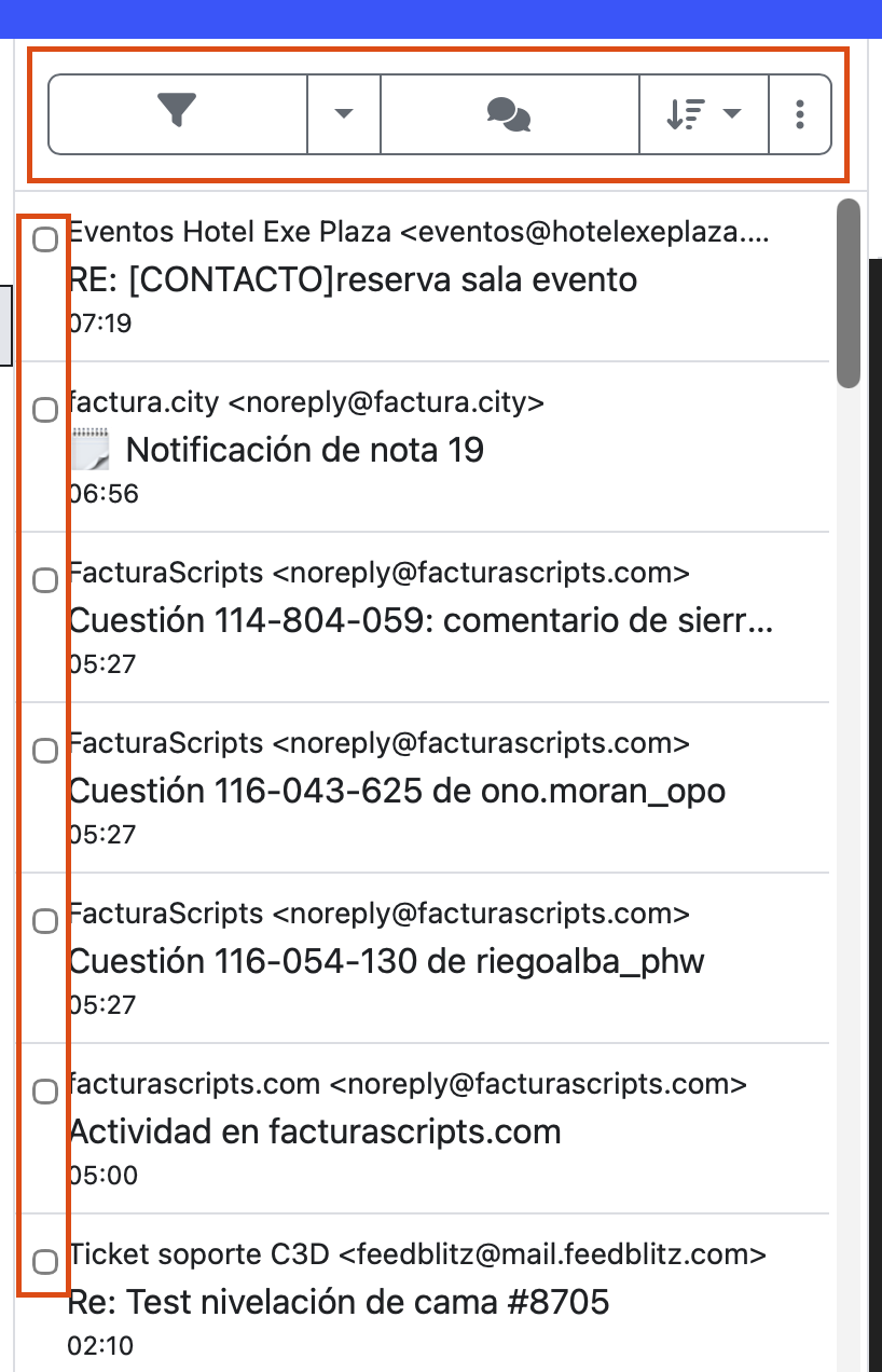 opciones listado de emails