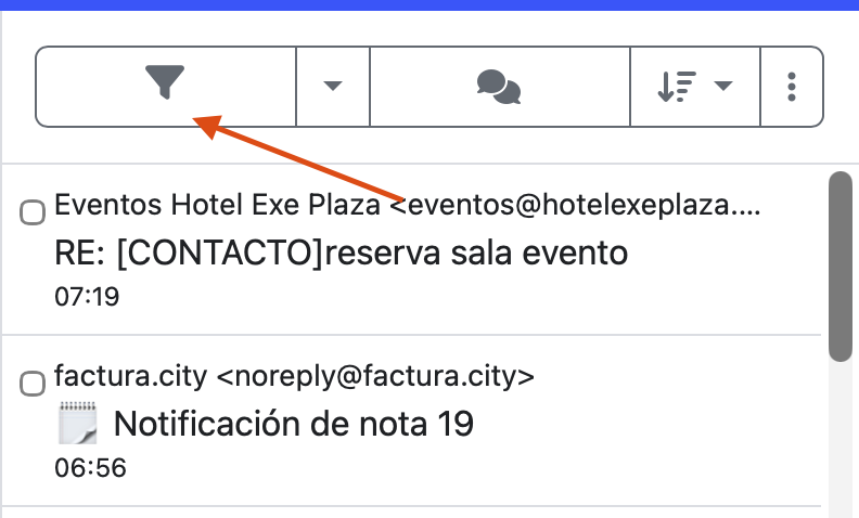 ver filtros de búsqueda para los emails