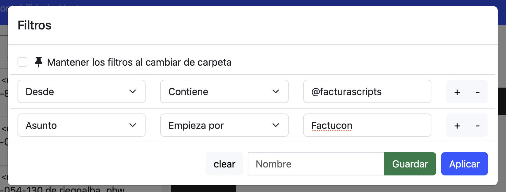 nuevo filtro de búsqueda