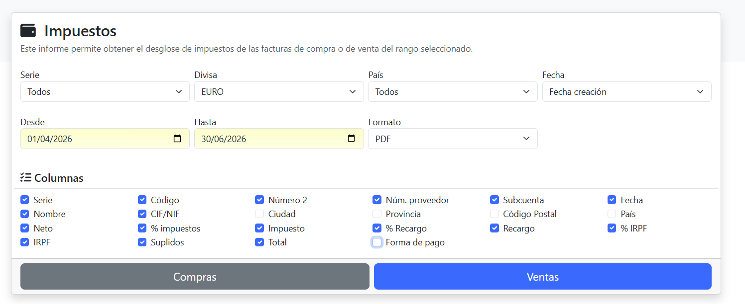Informe de impuestos