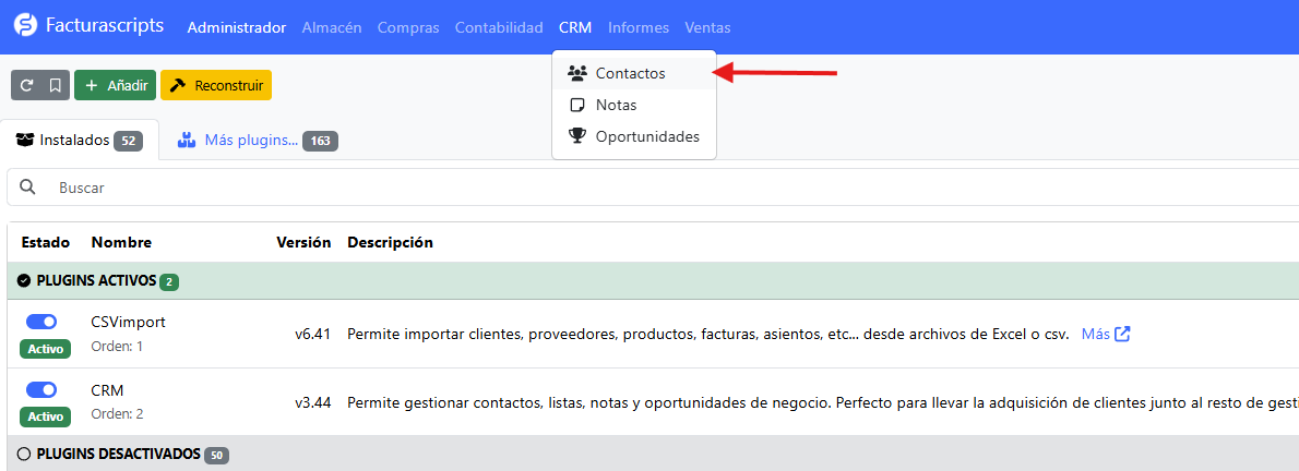 Menú CRM > Contactos