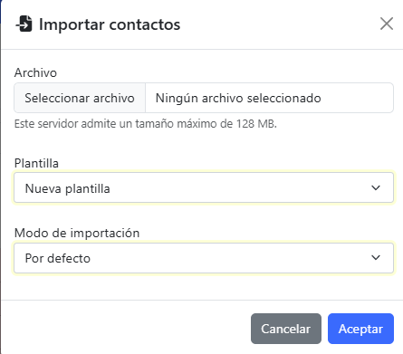 Modal de importación