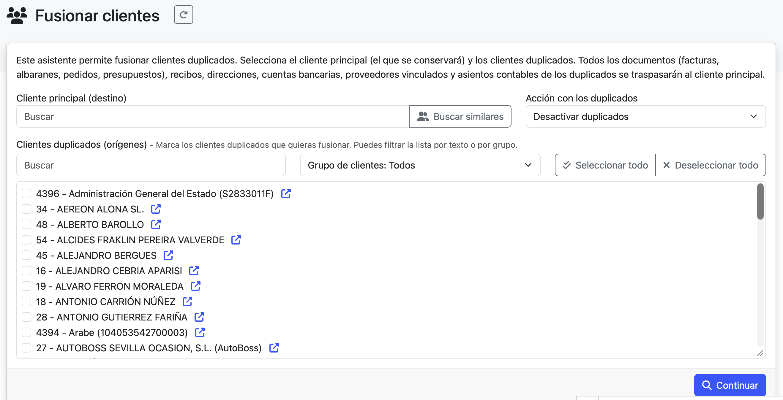 cambios masivos en clientes