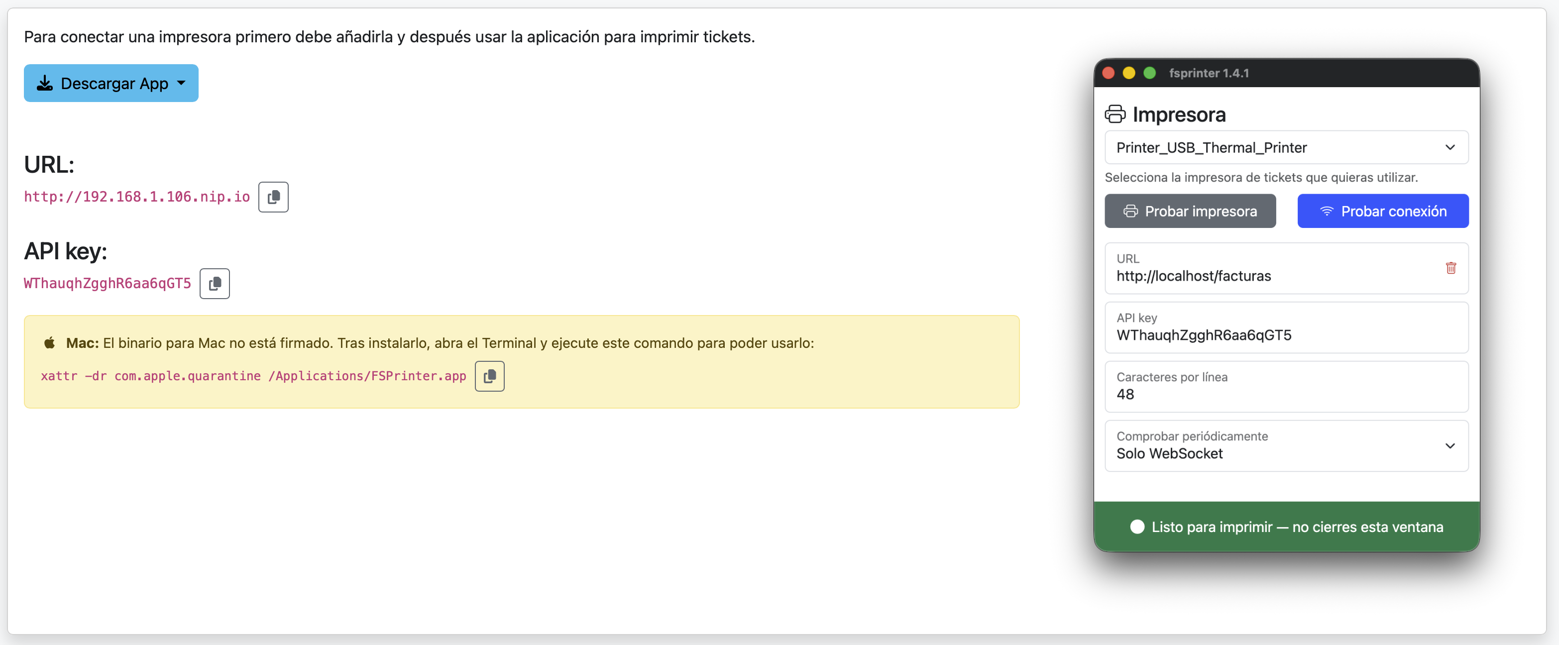 url api key impresora