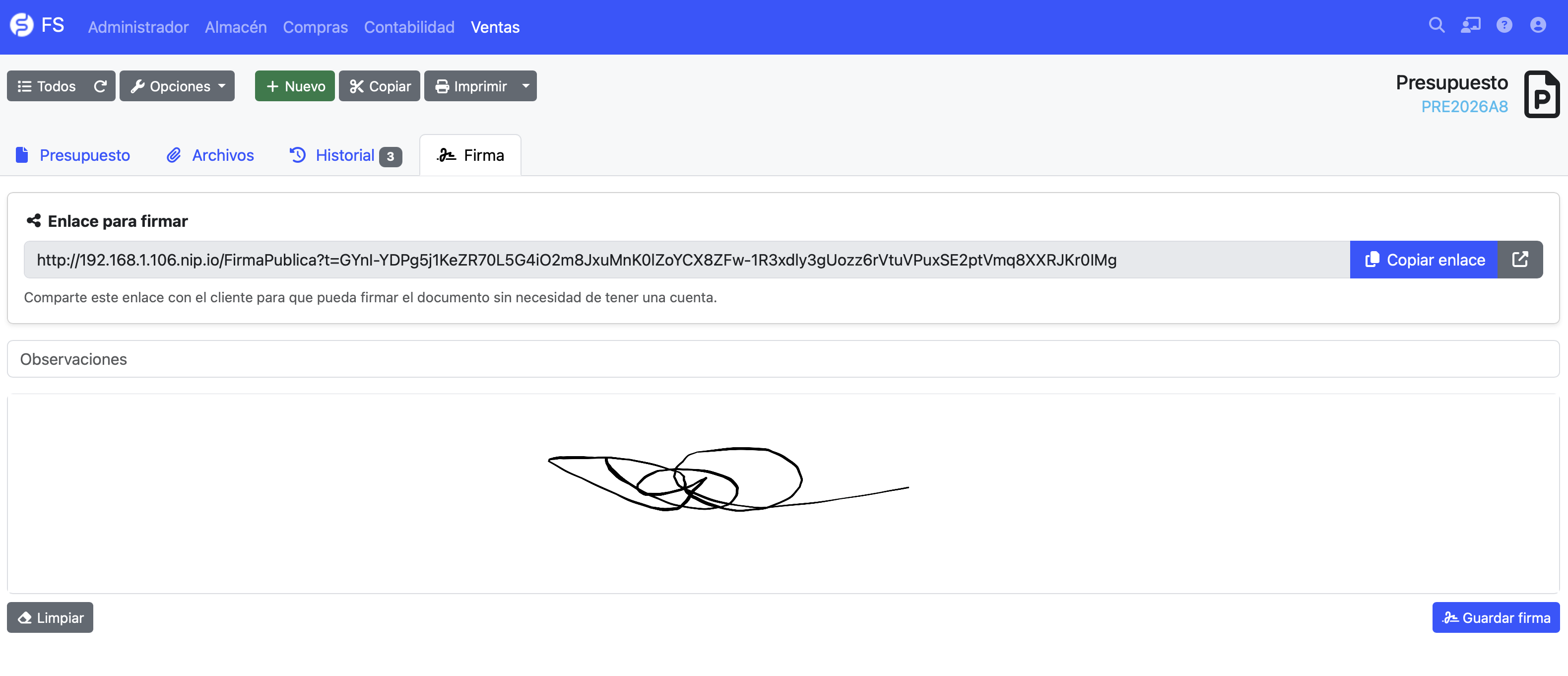 Firmar con el cliente delante