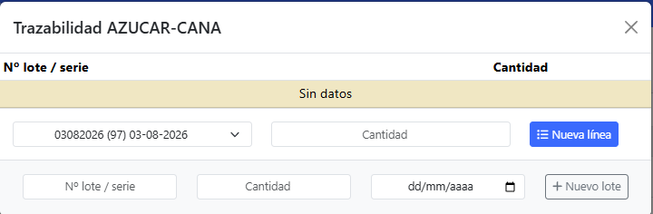 ventana de trazabilidad de un conteo de stock