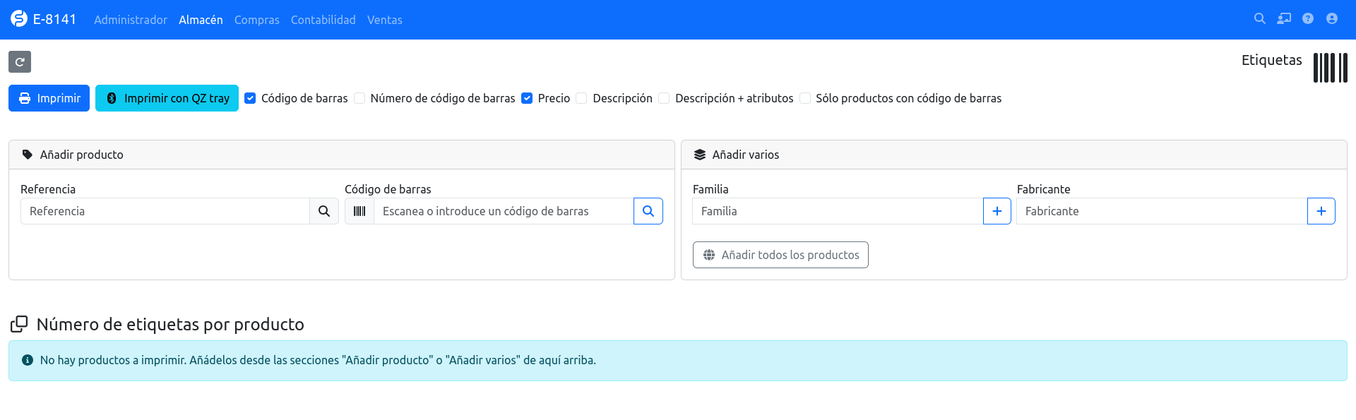 Pantalla etiquetas