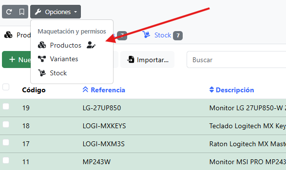 botón opciones