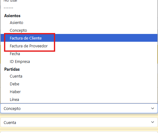Enlace de asiento con factura