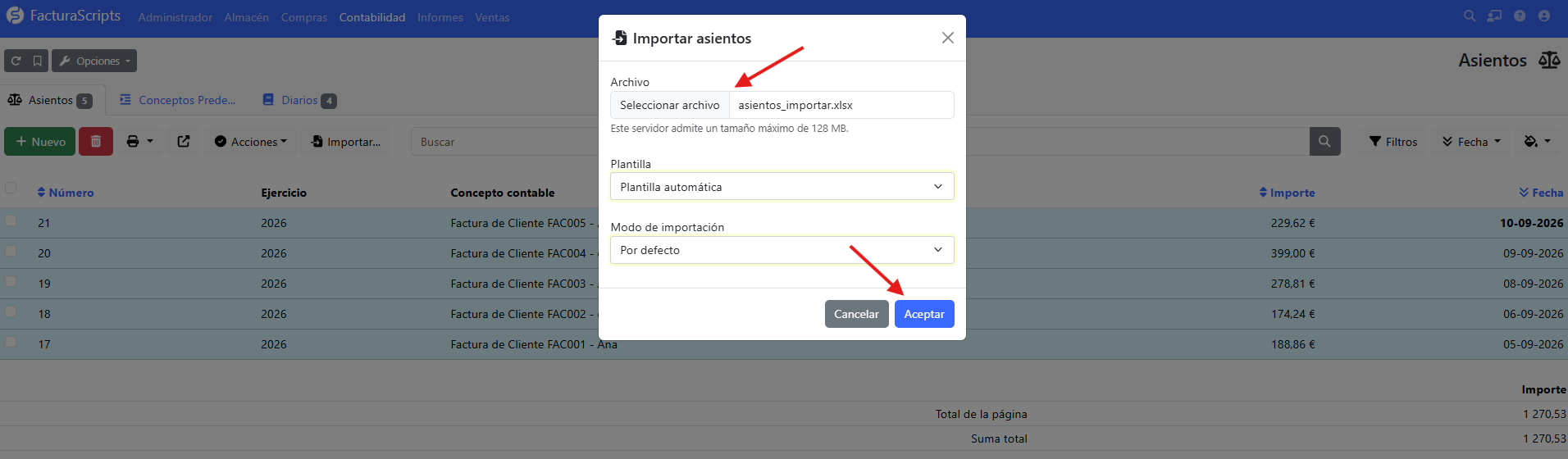 seleccionar excel asientos