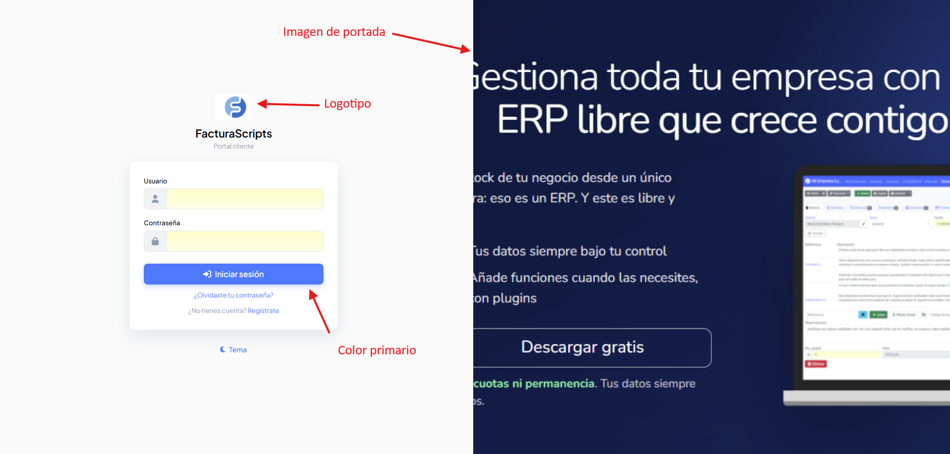 Pantalla de acceso con imagen de portada