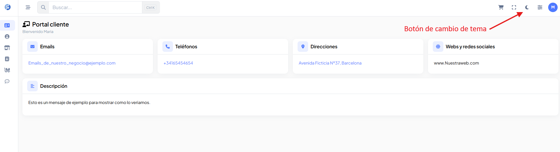 Botón de cambio de tema en la cabecera del portal claro