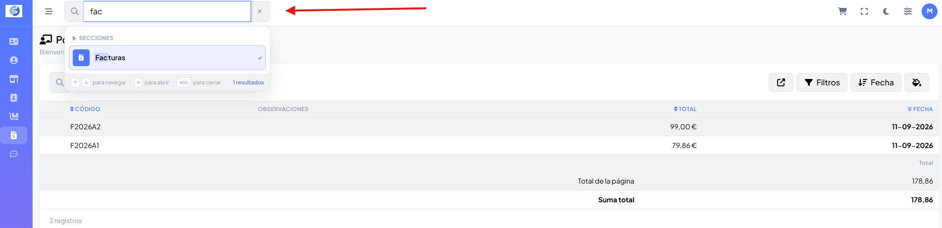 Resultados del buscador mostrando varias secciones a la vez