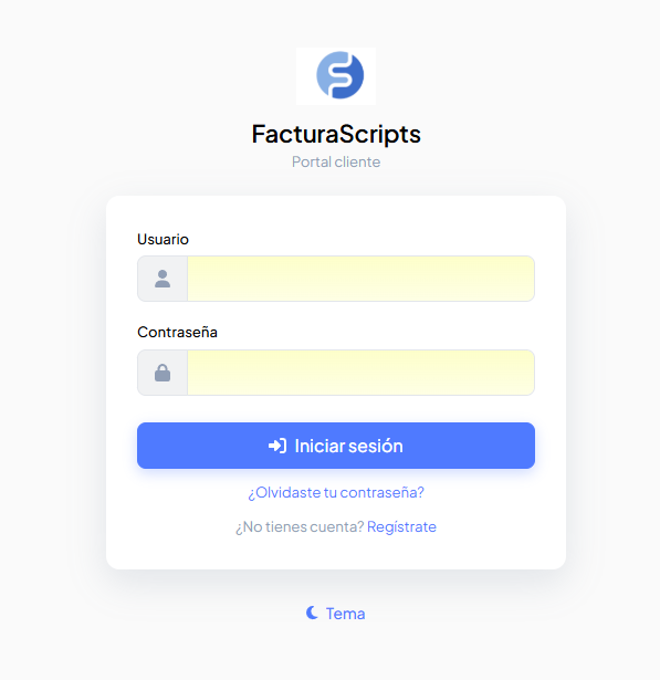 Formulario de acceso del portal