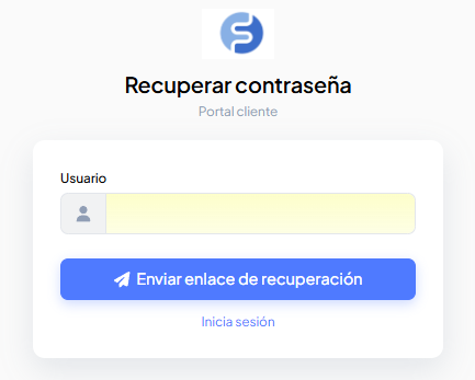 Formulario "olvidé mi contraseña", pidiendo el usuario